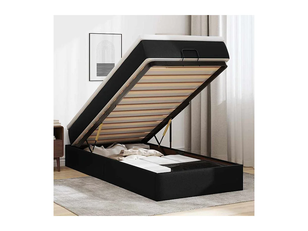 Cadre de lit ottoman avec matelas noir 90x200 cm similicuir