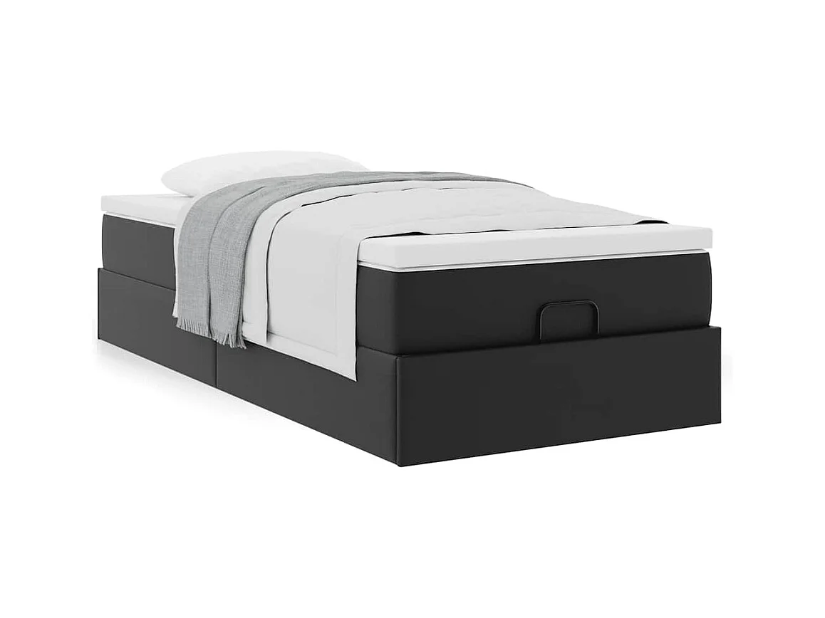 Cadre de lit ottoman avec matelas noir 90x200 cm similicuir