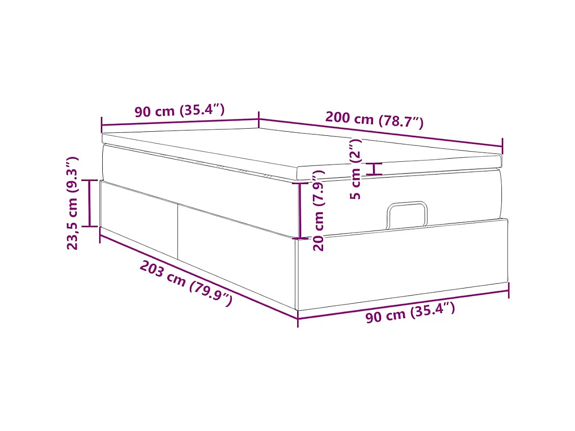 Ottoman-Bett mit Matratze Schwarz 90x200 cm Kunstleder