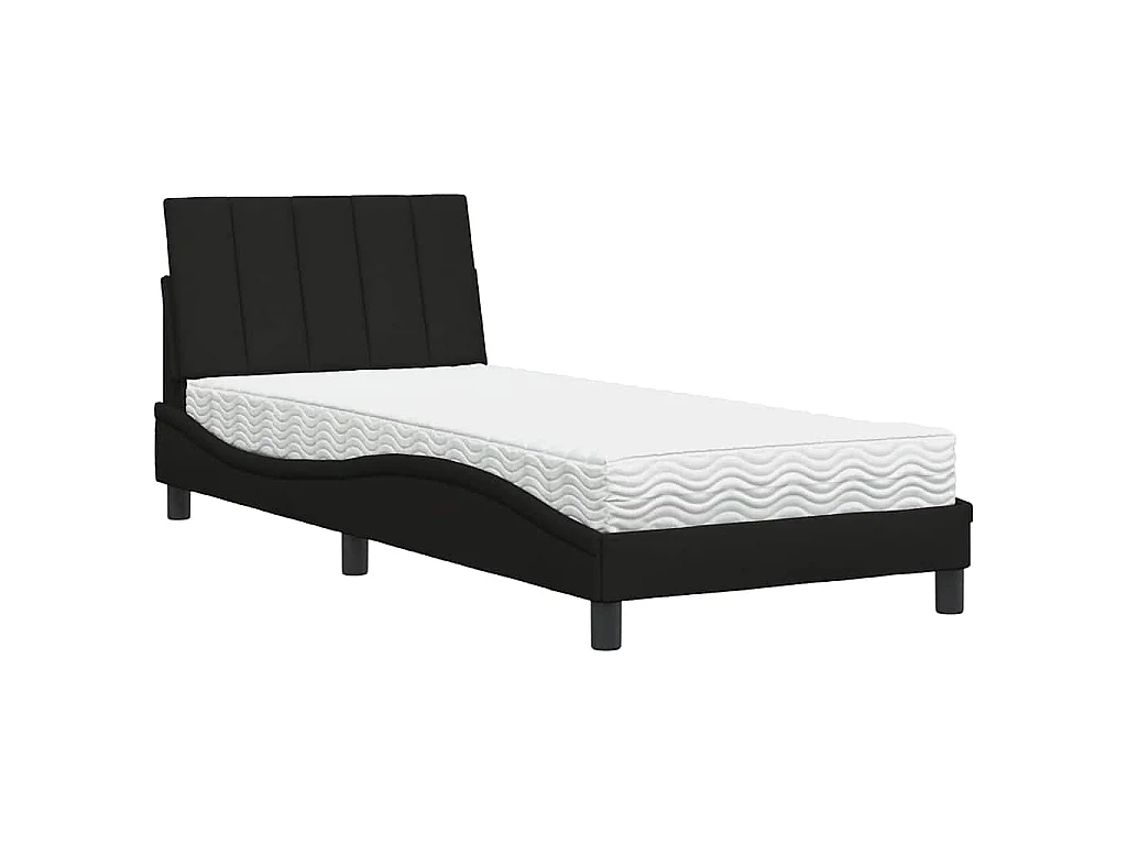 Letto con Materasso Hanko Nero 90x190 cm in Tessuto