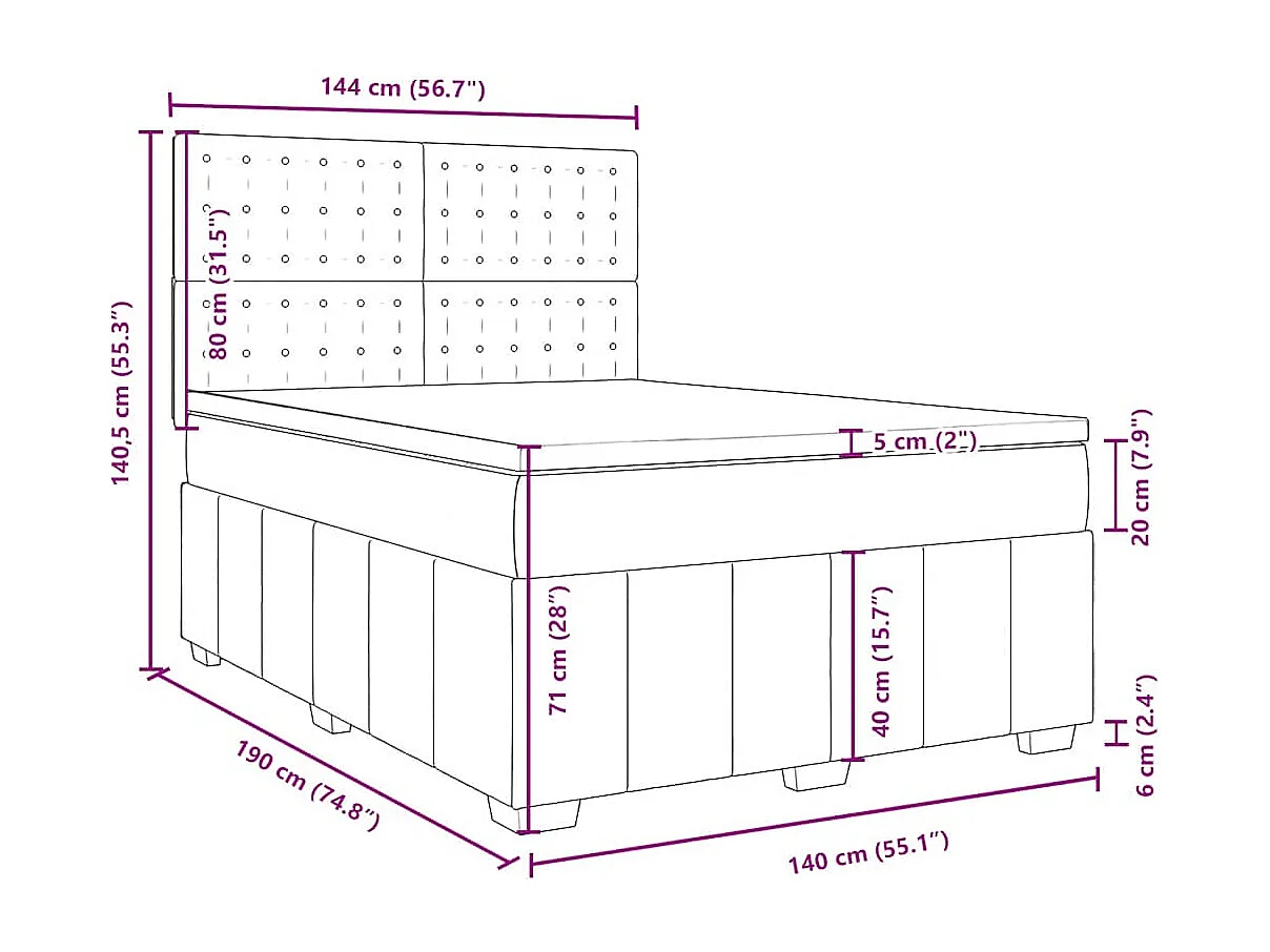 Boxspringbett mit Matratze Dunkelbraun 140x190 cm Stoff