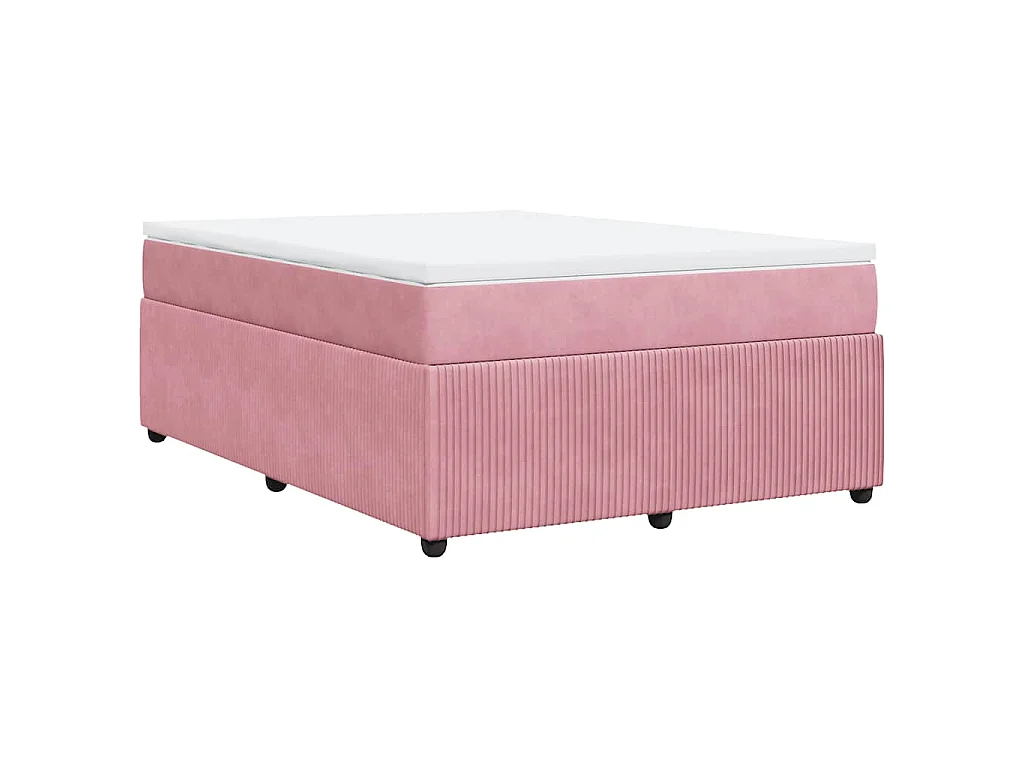 Cama box spring con colchón terciopelo rosa 140x200 cm
