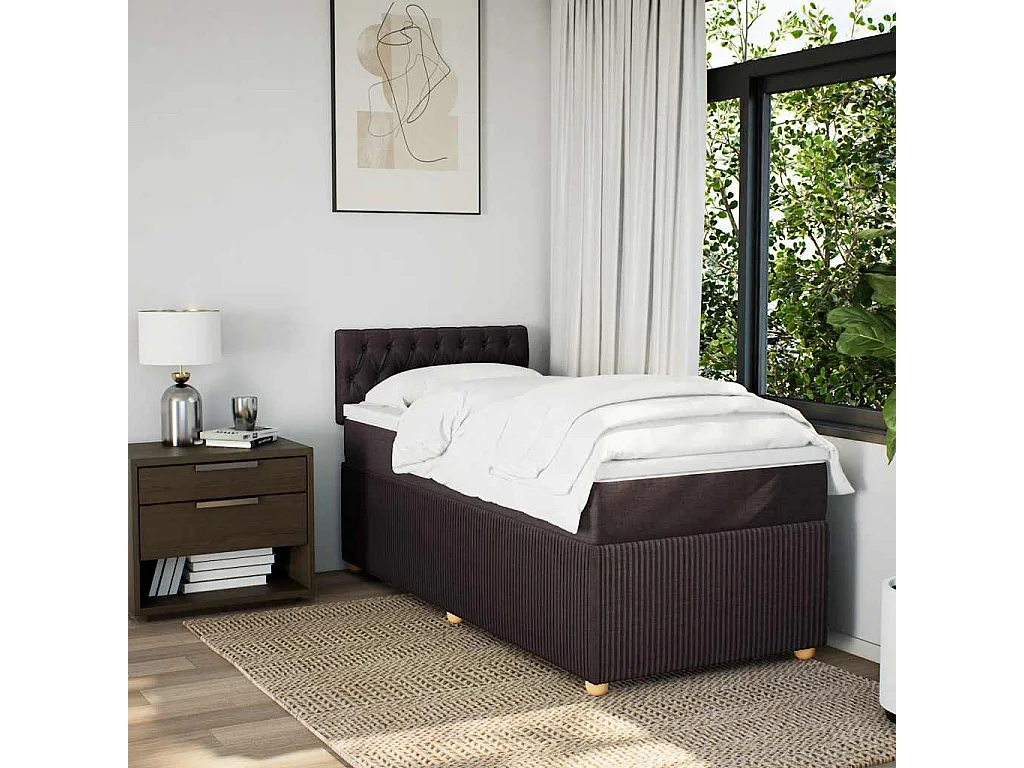 Boxspring met matras stof donkerbruin 90x200 cm