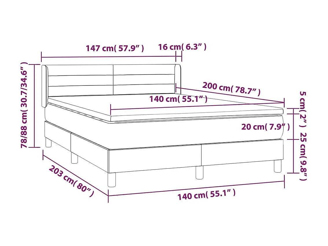 Cama box spring con colchón tela negro 140x200 cm