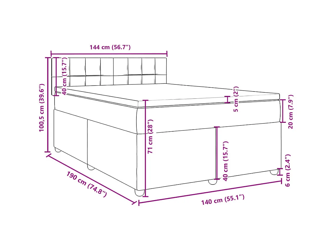 Sommier à lattes de lit avec matelas Gris foncé 140x190cm Tissu