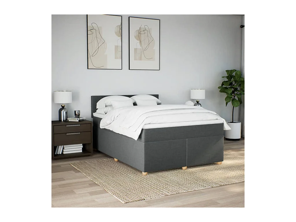 Sommier à lattes de lit avec matelas Gris foncé 140x190cm Tissu