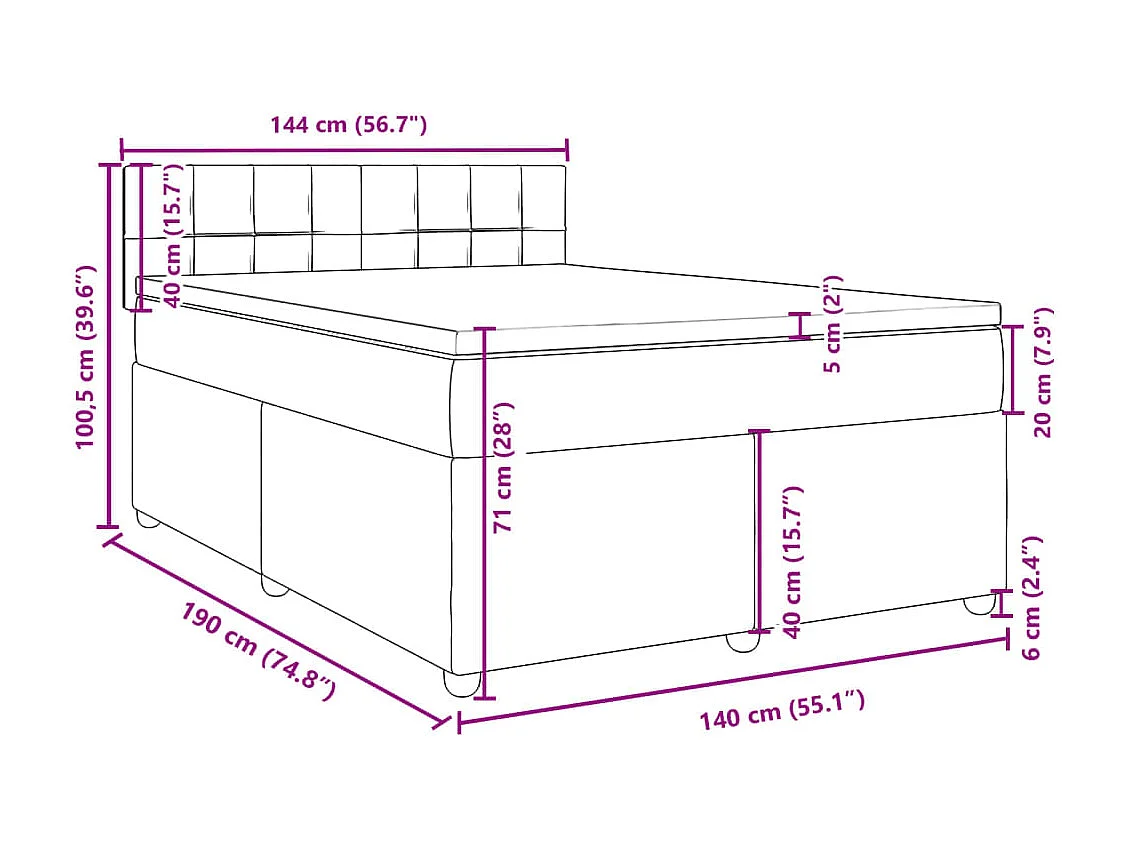 Giroletto a Molle con Materasso Grigio Scuro 140x190 cm Tessuto