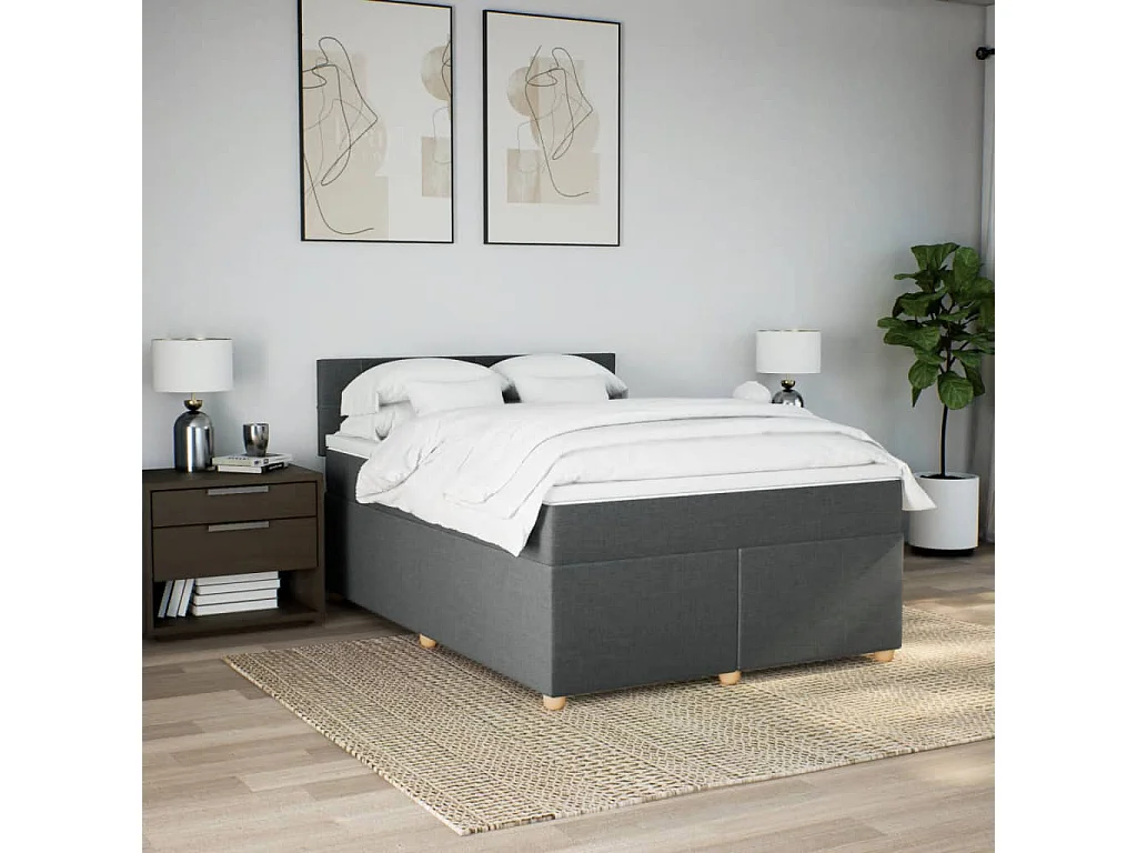 Giroletto a Molle con Materasso Grigio Scuro 140x190 cm Tessuto