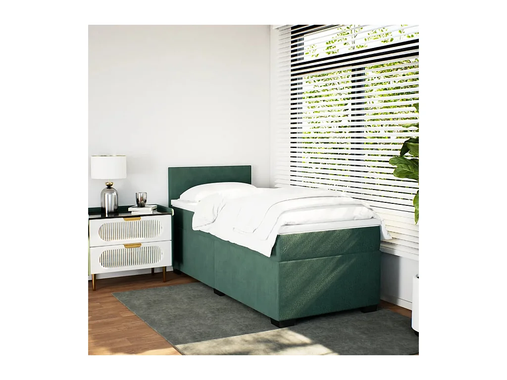 Boxspringbett mit Matratze Dunkelgrün 90x200 cm Samt