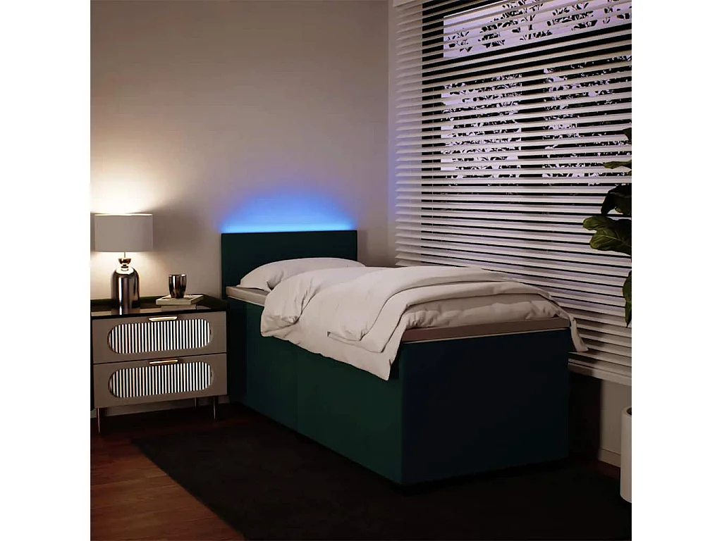 Cama box spring con colchón terciopelo verde oscuro 90x200 cm