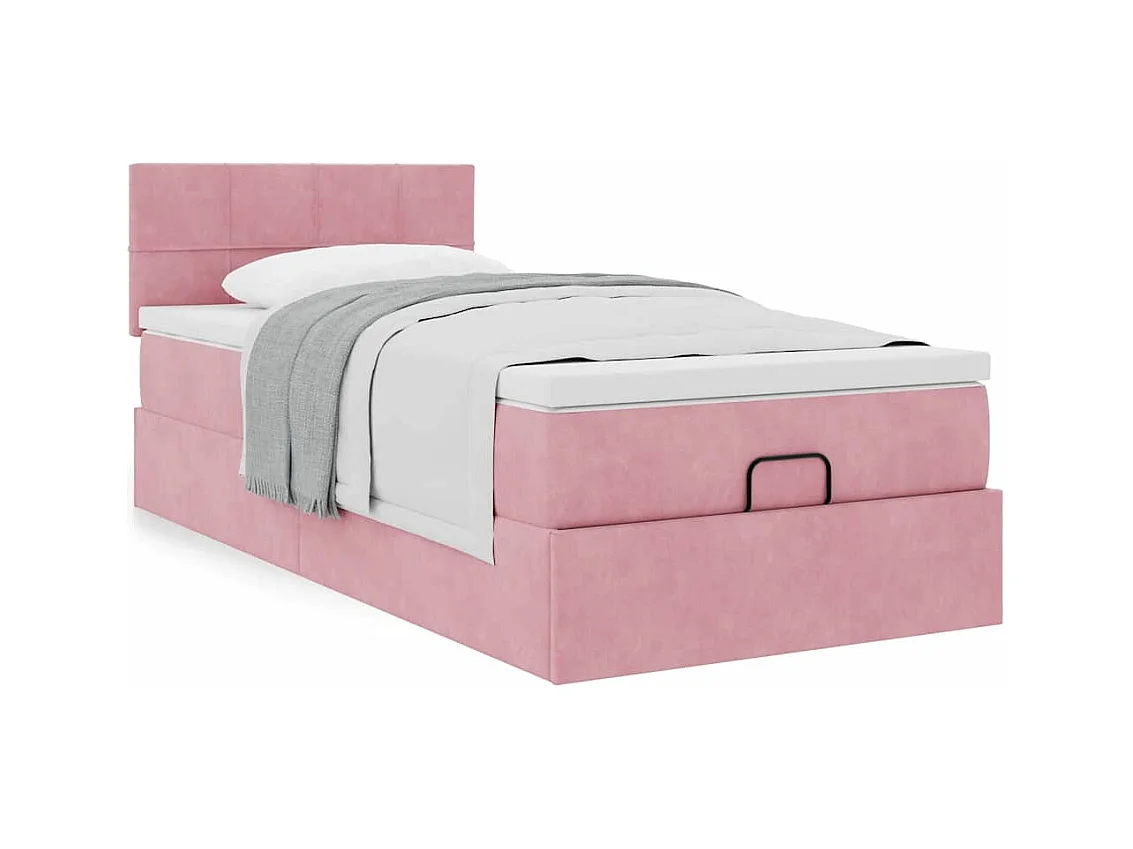 Cadre de lit ottoman avec matelas rose 90x190 cm velours