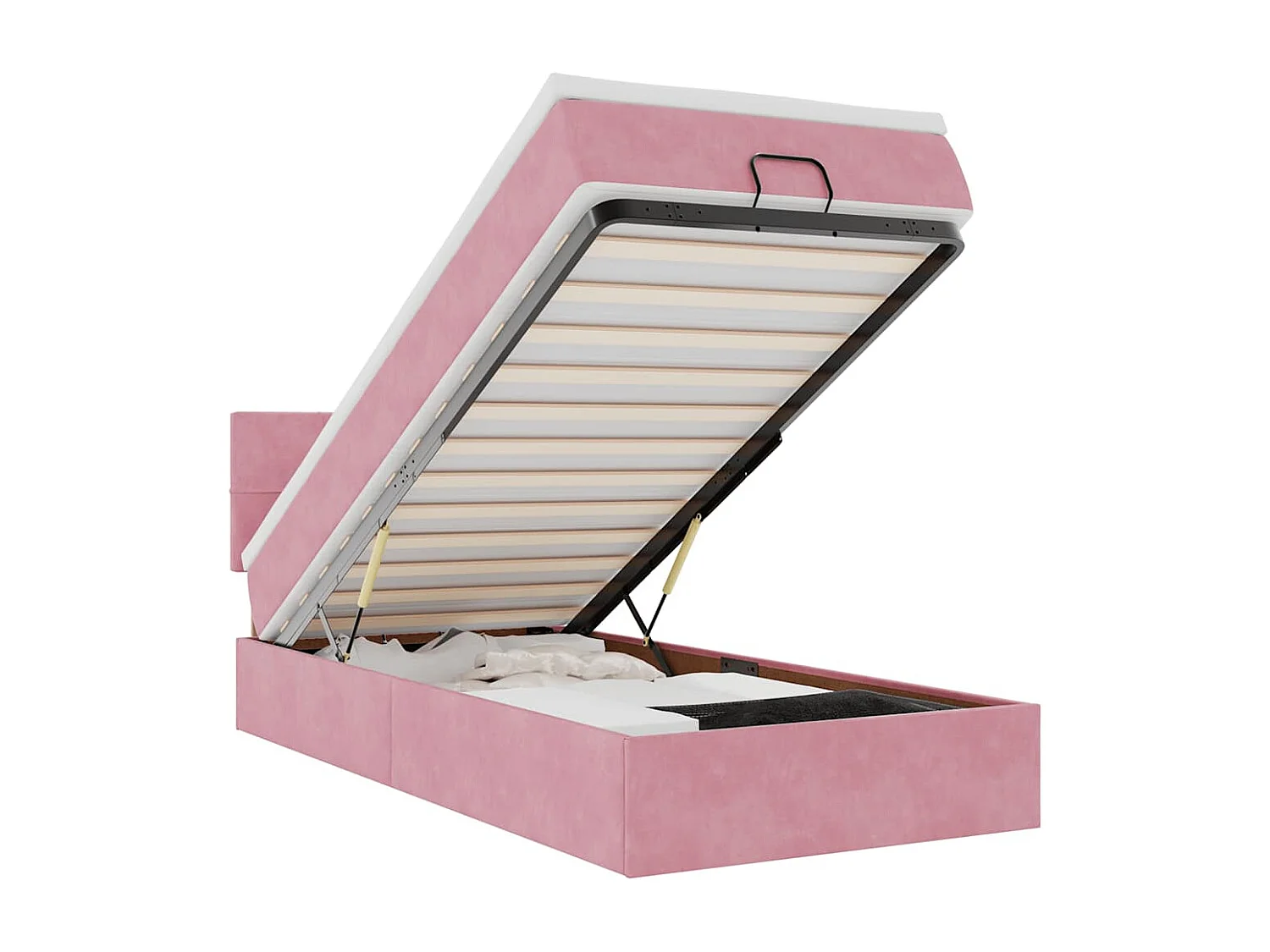 Cadre de lit ottoman avec matelas rose 90x190 cm velours