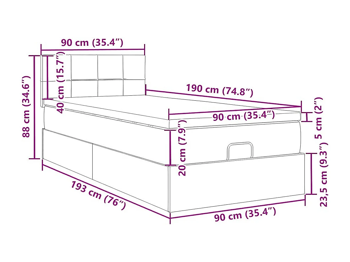 Cadre de lit ottoman avec matelas rose 90x190 cm velours