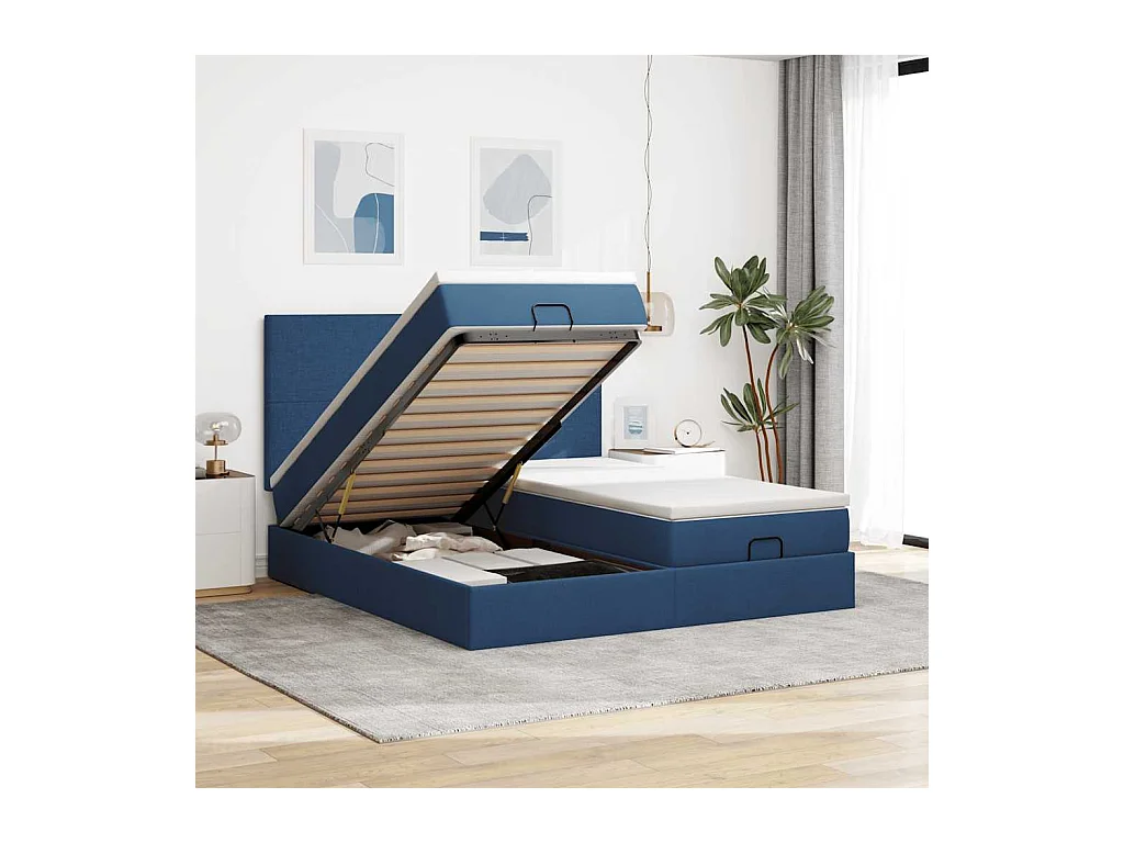 Struttura Letto Pouf con Materassi Blu 180x200cm in Tessuto