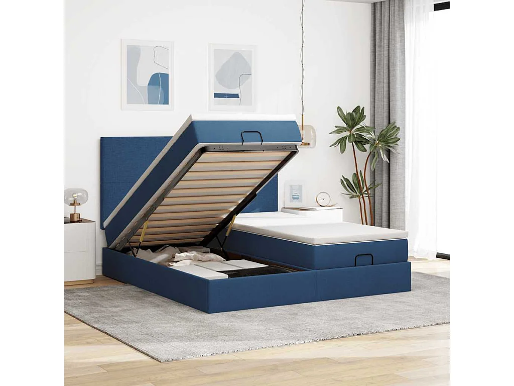 Ottoman bed met matrassen 180x200cm stof blauw