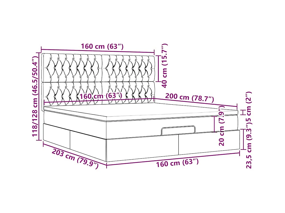 Ottoman bed met matras en LED's 160x200cm stof donkergrijs