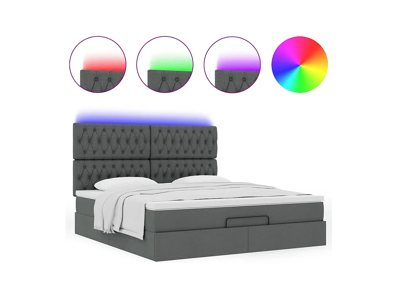 Ottoman bed met matras en LED's 160x200cm stof donkergrijs
