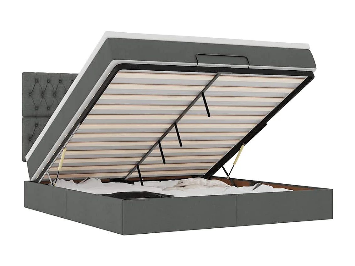 Cadre de lit ottoman avec matelas gris foncé 160x200cm tissu