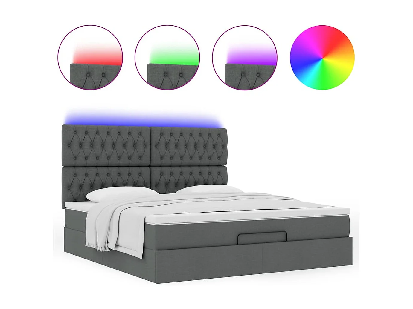 Ottoman-Bett mit Matratze & LEDs Dunkelgrau 160x200 cm Stoff