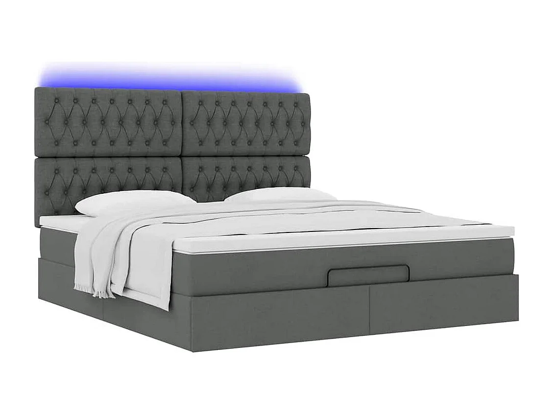 Ottoman-Bett mit Matratze & LEDs Dunkelgrau 160x200 cm Stoff