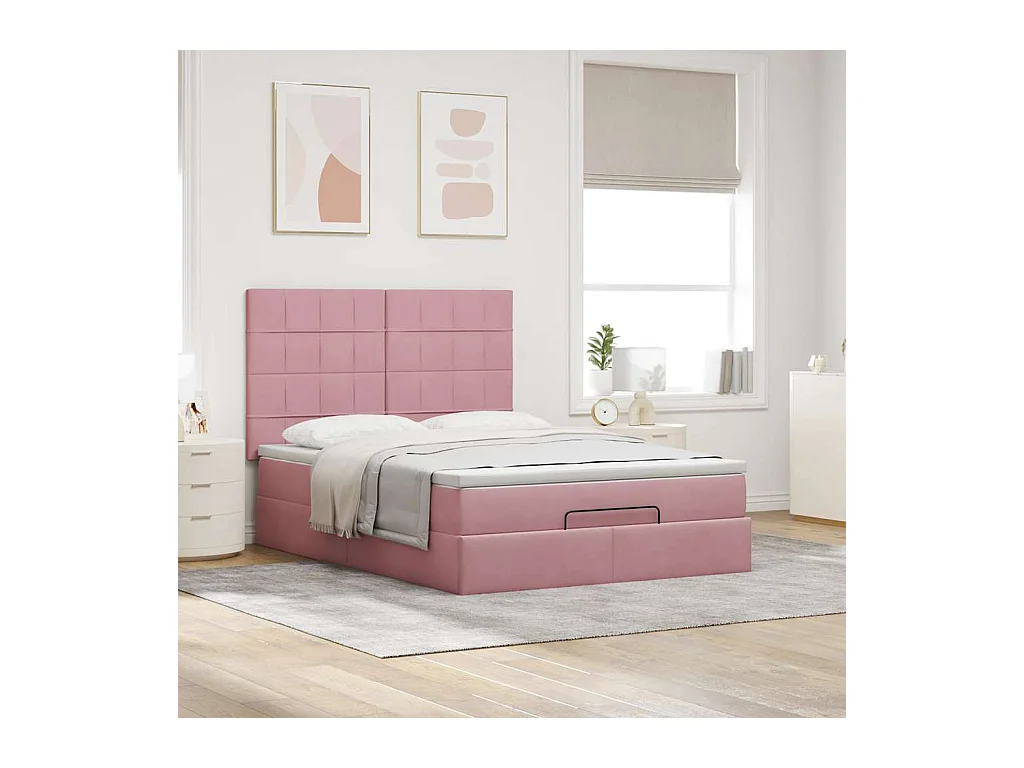 Ottoman-Bett mit Matratzen & LEDs Rosa 140x200 cm Samt