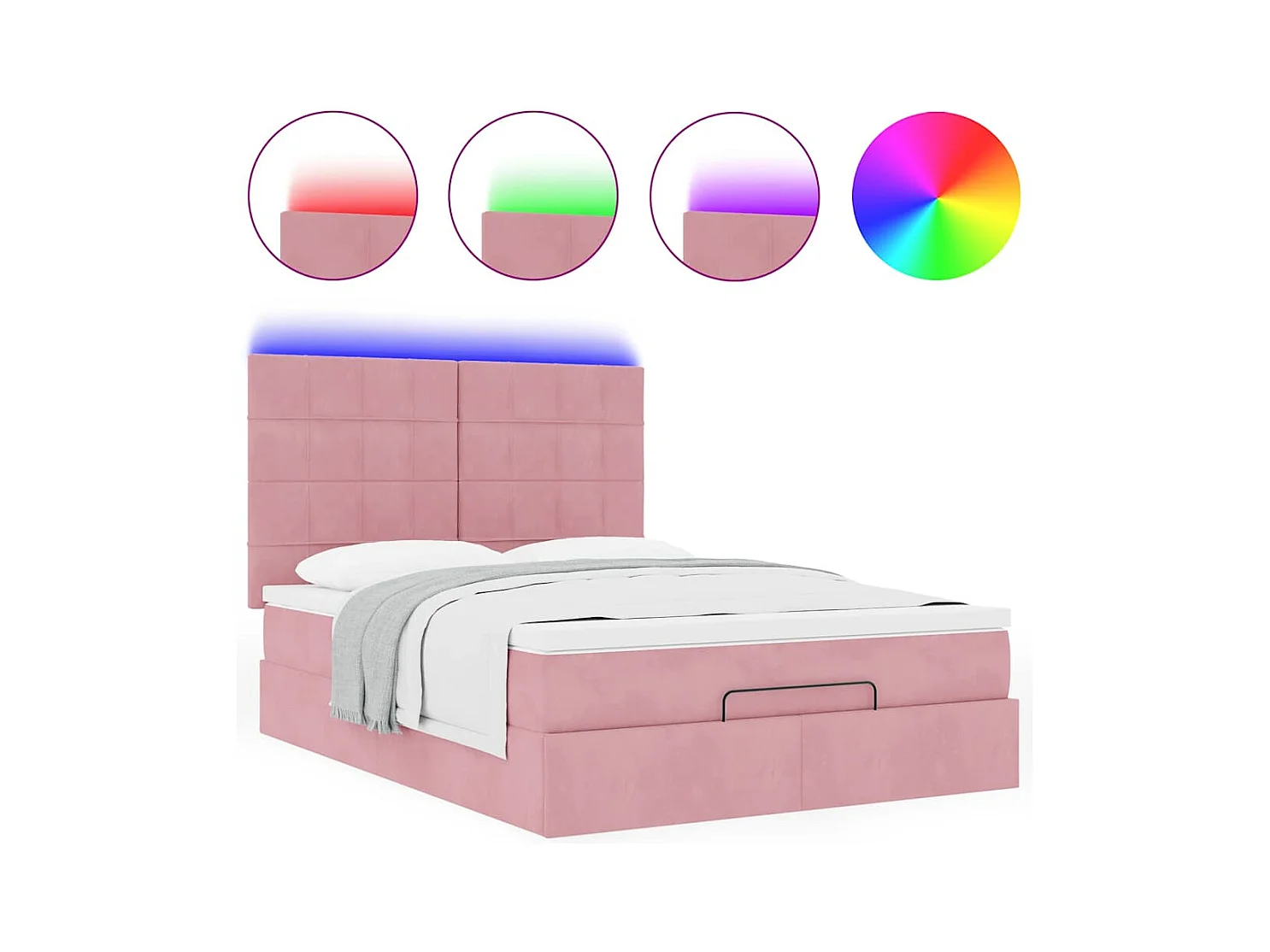 Ottoman-Bett mit Matratzen & LEDs Rosa 140x200 cm Samt