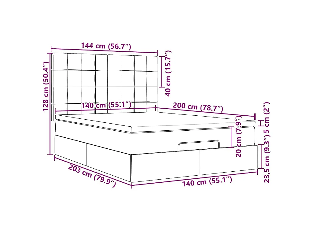 Ottoman-Bett mit Matratzen & LEDs Rosa 140x200 cm Samt