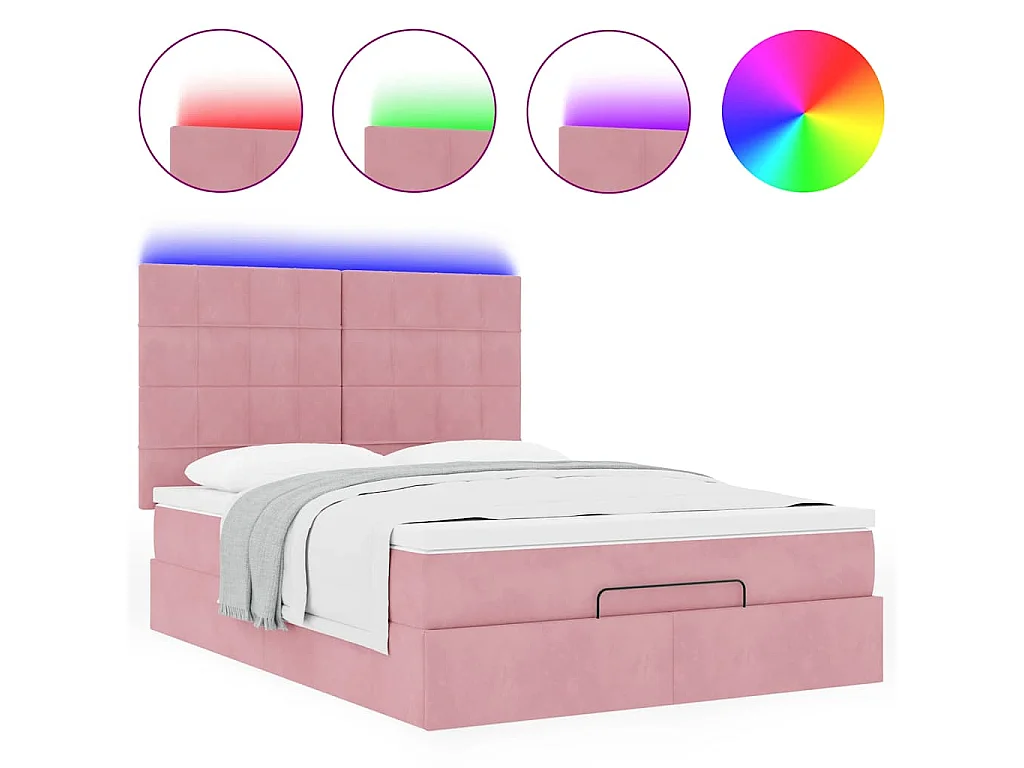 Ottoman-Bett mit Matratzen & LEDs Rosa 140x200 cm Samt