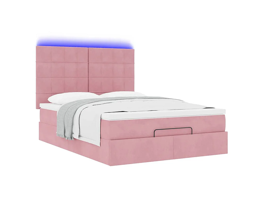Ottoman-Bett mit Matratzen & LEDs Rosa 140x200 cm Samt