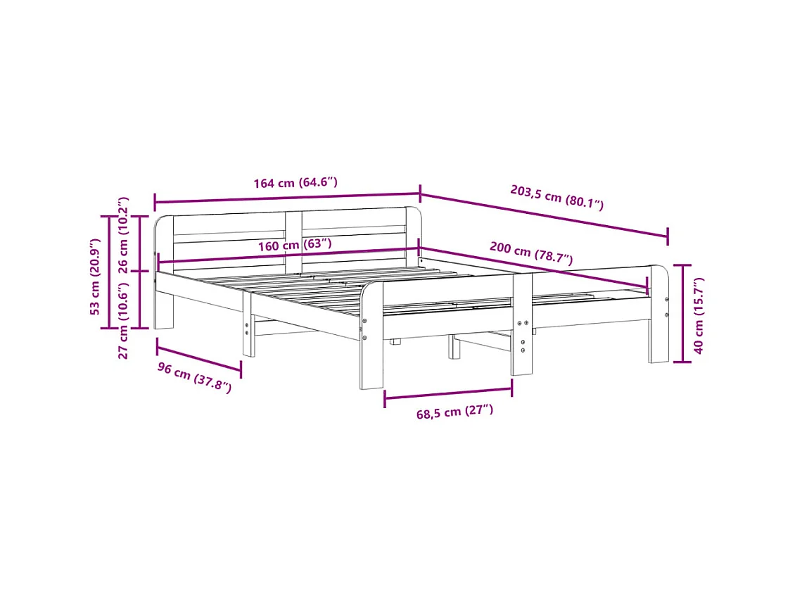 Cadre de lit sans matelas blanc 160x200 cm bois de pin massif