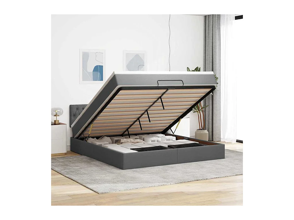 Ottoman-Bett mit Matratze Dunkelgrau 180x200 cm Stoff