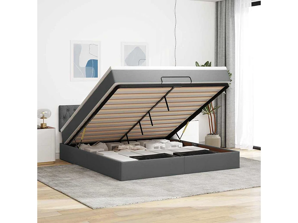 Ottoman-Bett mit Matratze Dunkelgrau 180x200 cm Stoff