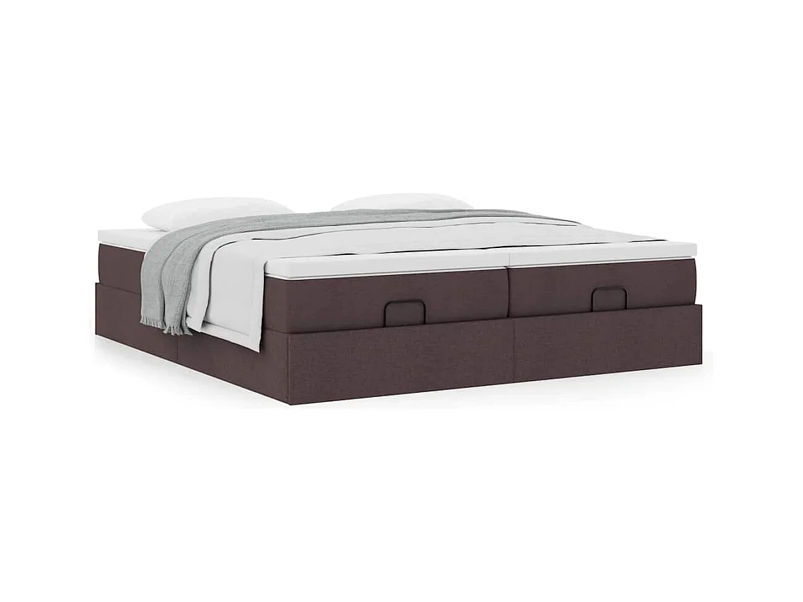 Cadre de lit ottoman avec matelas marron foncé 180x200 cm tissu