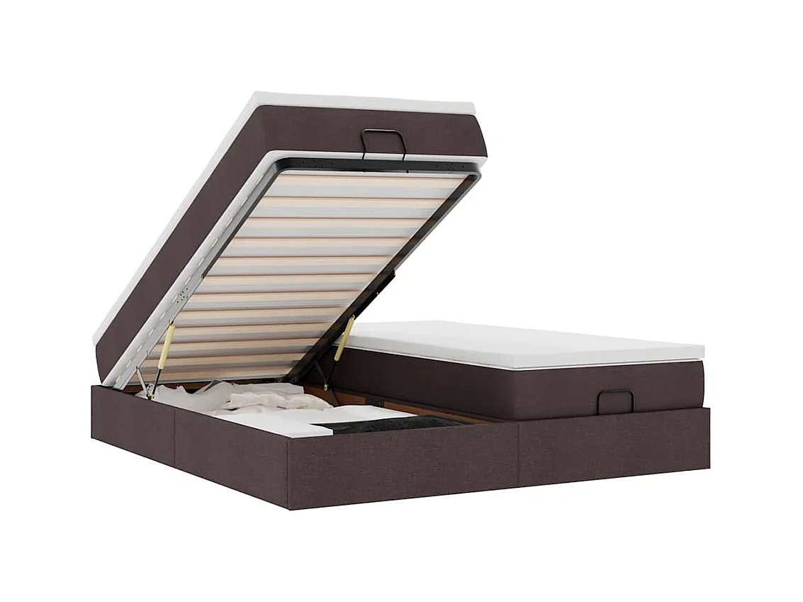 Cadre de lit ottoman avec matelas marron foncé 180x200 cm tissu