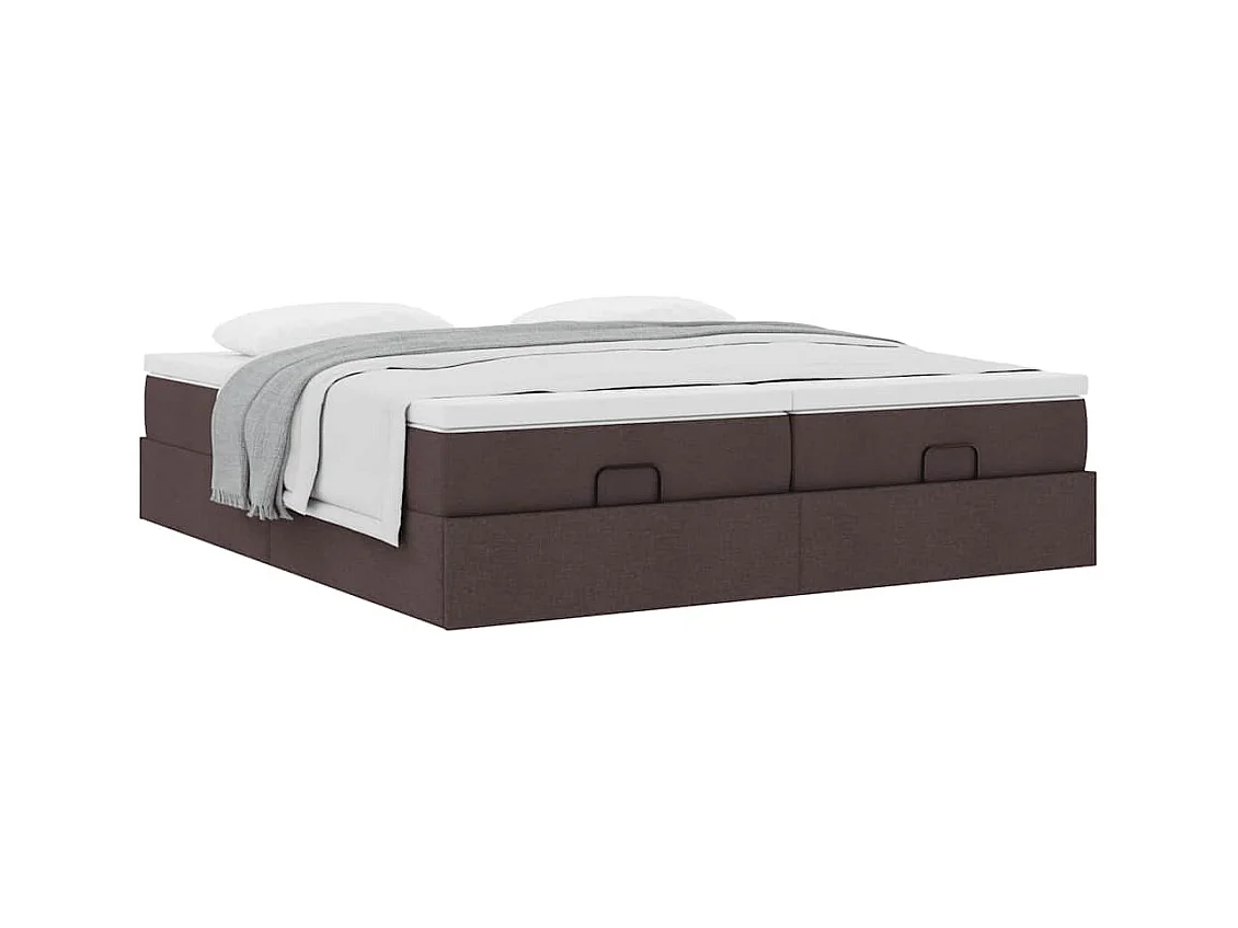 Cadre de lit ottoman avec matelas marron foncé 180x200 cm tissu