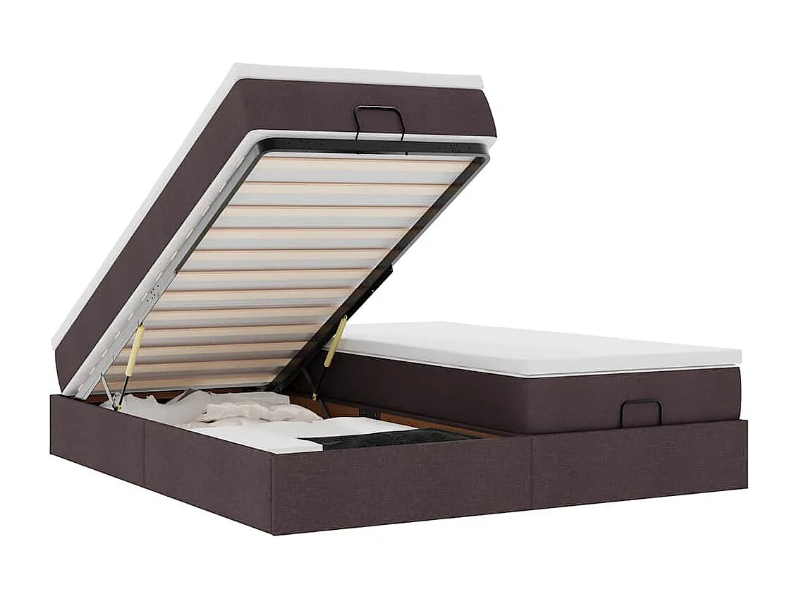 Cadre de lit ottoman avec matelas marron foncé 180x200 cm tissu