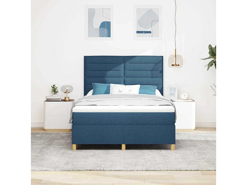 Lit à ressorts avec matelas Bleu 140 x 190 cm tissu