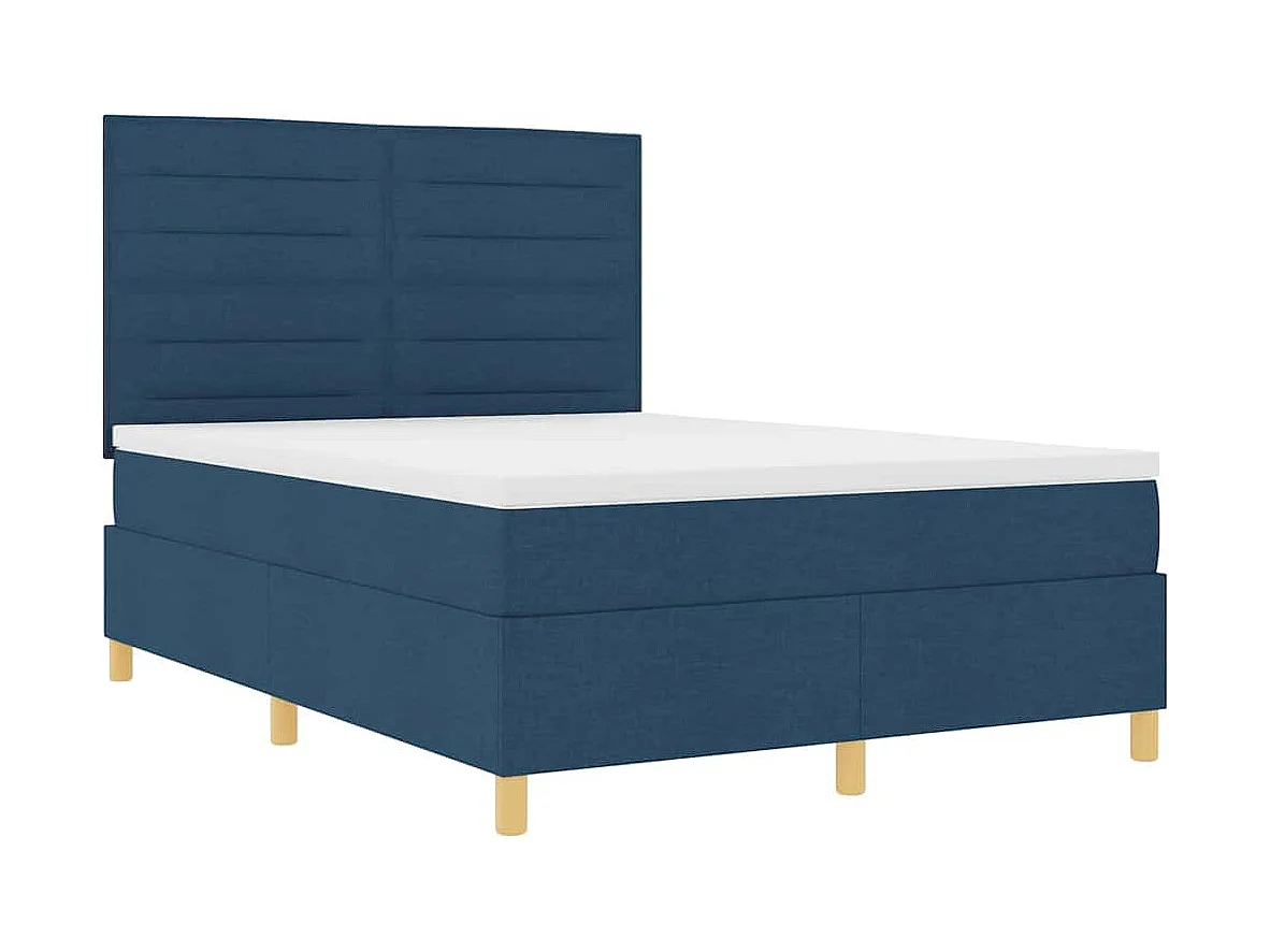 Lit à ressorts avec matelas Bleu 140 x 190 cm tissu