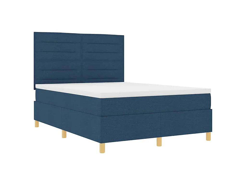 Cama Box com colchão com cabeceira Azul 140 x 190 cm tecido