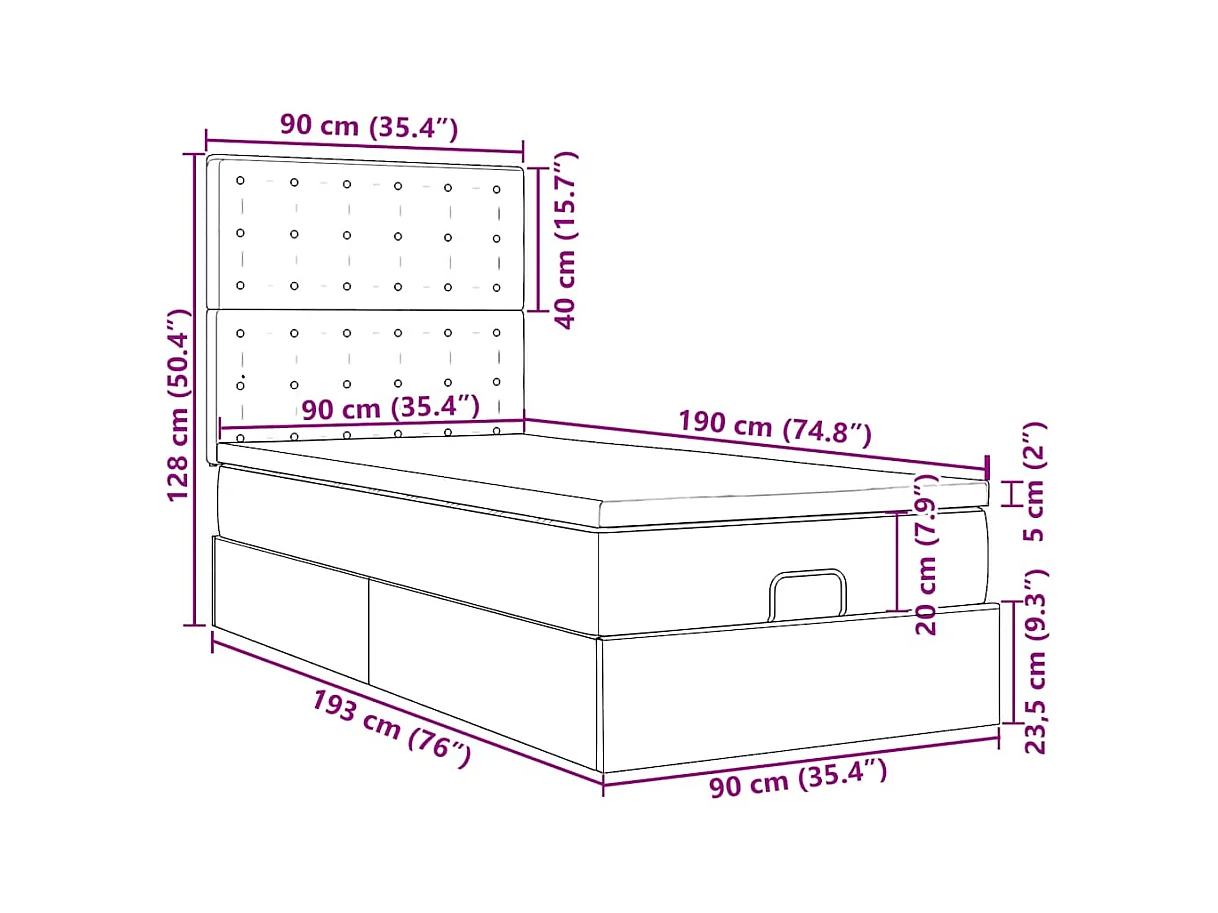 Struttura Letto Pouf con Materassi 90x190 cm in Velluto