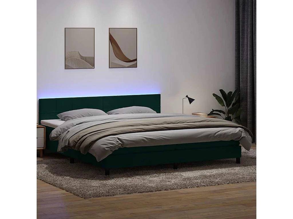 Boxspring met matras en LED fluweel donkergroen 180x210 cm