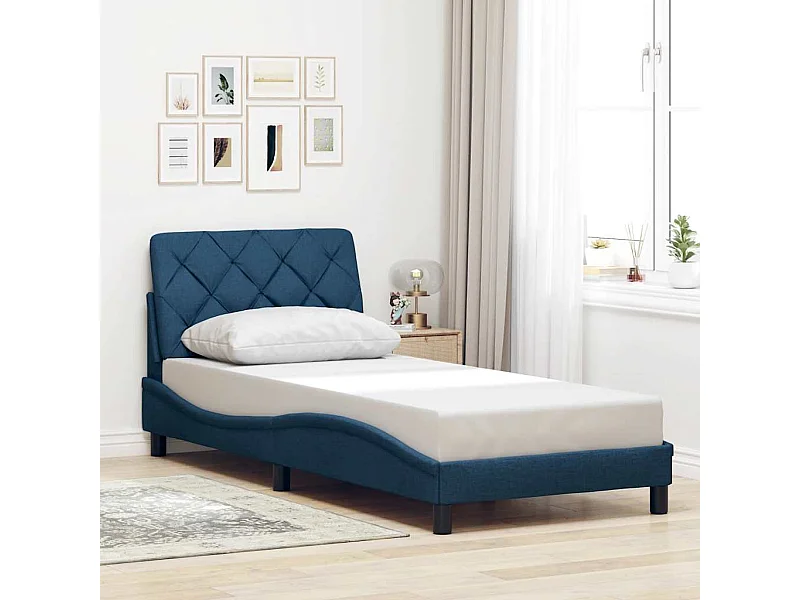 Estrutura de cama sem colchão 90x190 cm tecido azul