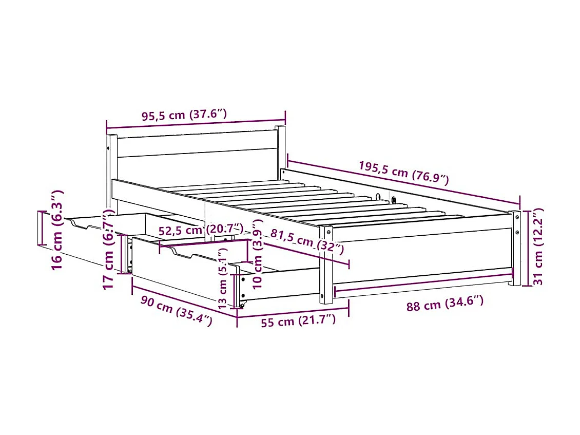 Cadre de lit sans matelas 90x190 cm bois de pin massif