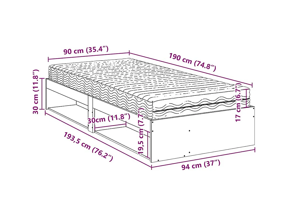 Lit de jour avec matelas 90x190 cm bois de pin massif