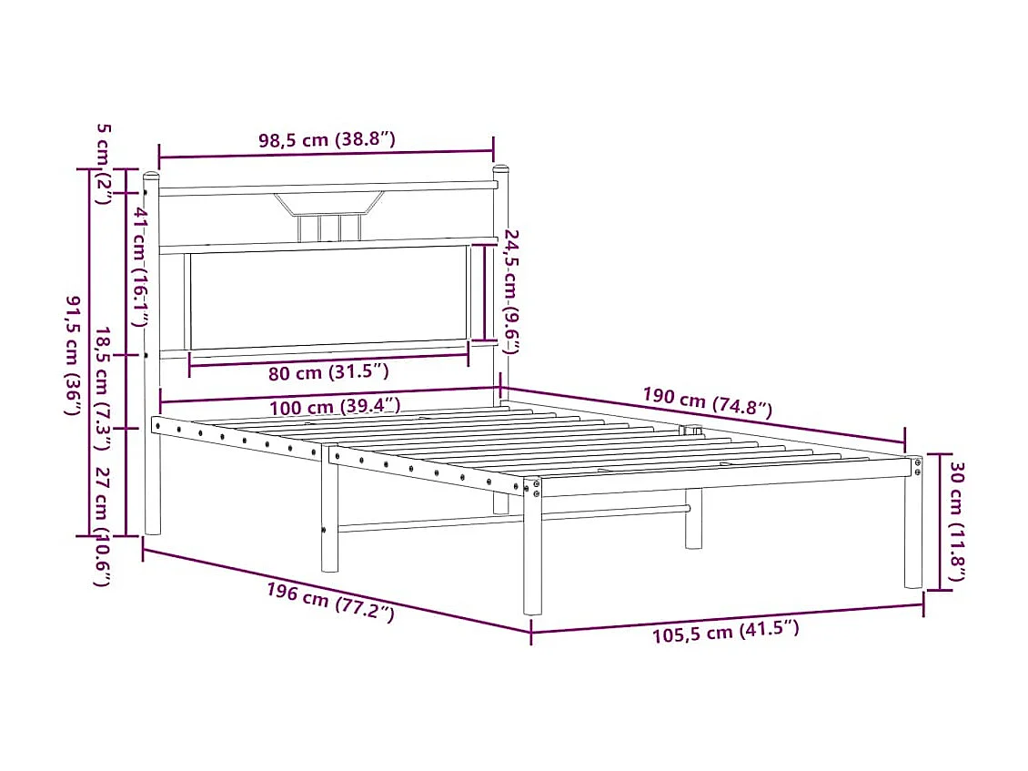 Bedframe zonder matras hout gerookt eikenkleurig 100x190 cm