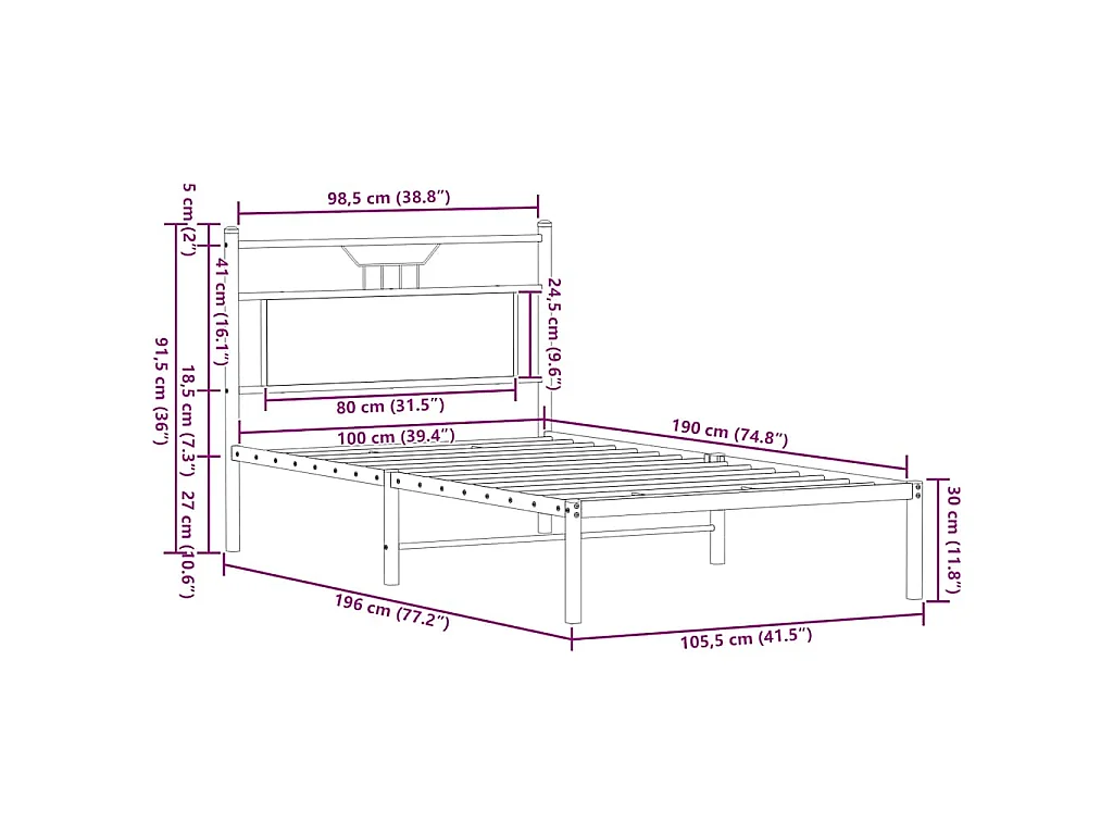 Bedframe zonder matras hout gerookt eikenkleurig 100x190 cm