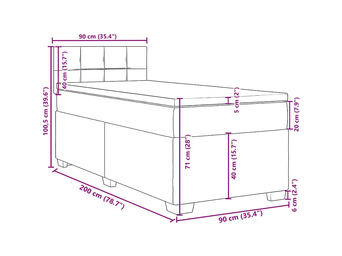 Sommier à lattes de lit avec matelas Gris clair 90x200 cm Tissu
