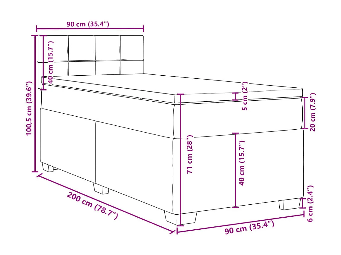Cama com molas/colchão 90x200 cm tecido cinza-claro