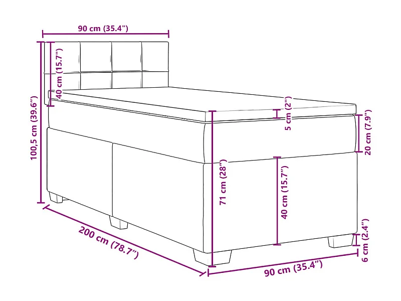 Sommier à lattes de lit avec matelas Gris clair 90x200 cm Tissu