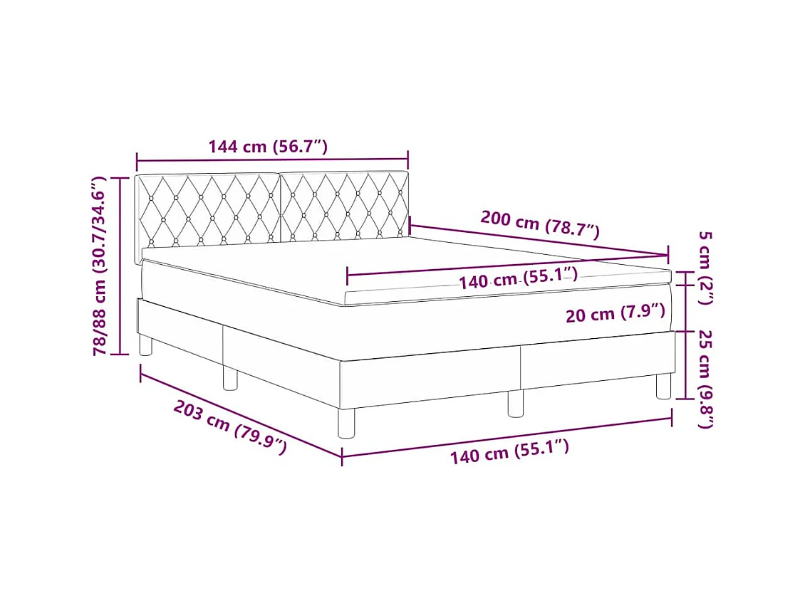Lit à ressorts avec matelas Gris clair 140 x 200 cm tissu